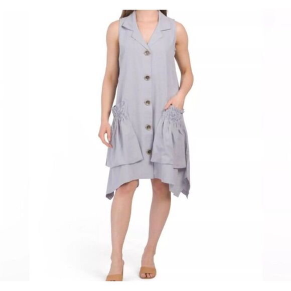 For Cynthia Dress Linen Blend Lagenlook Gray Sleeveless A-Line Shirt sz Medium - Picture 1 of 8